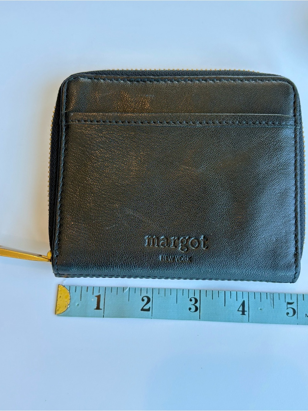 Margot Cyrus Slim Zip Around Black Pebble Leather Wallet
